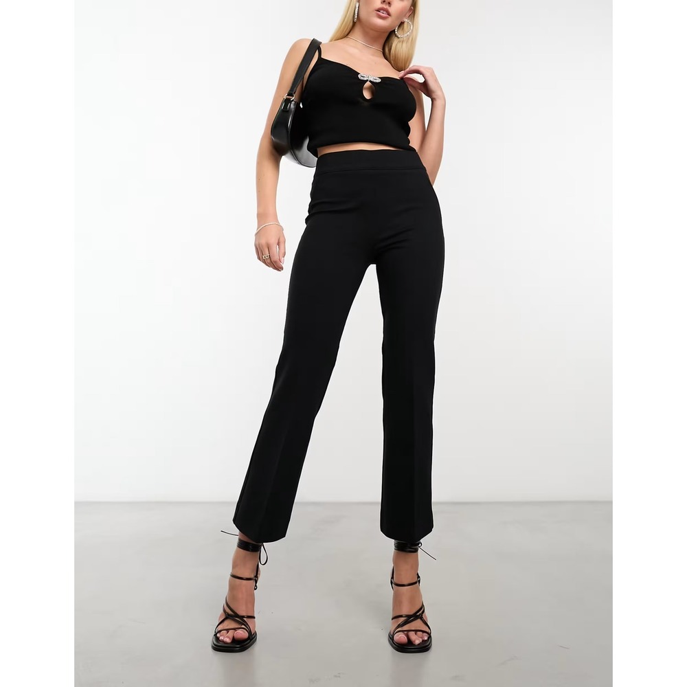 Spanx Perfect Kick Flare Pants Women S Black High Waist Crop Quiet Luxury Chic